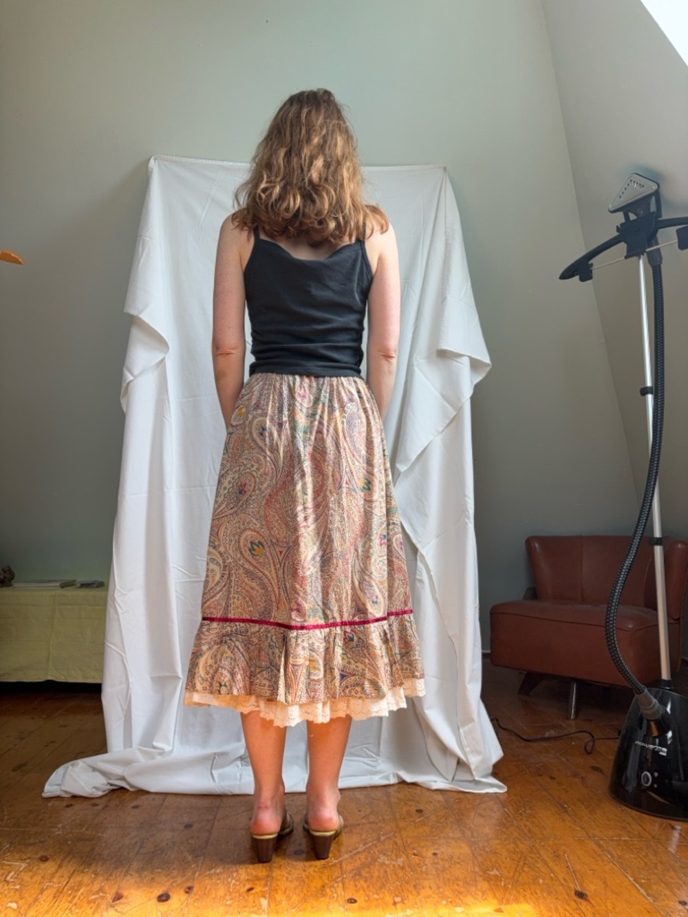 Bohemian Paisley Prarie Skirt with Lace Trim - Picture 3 of 5